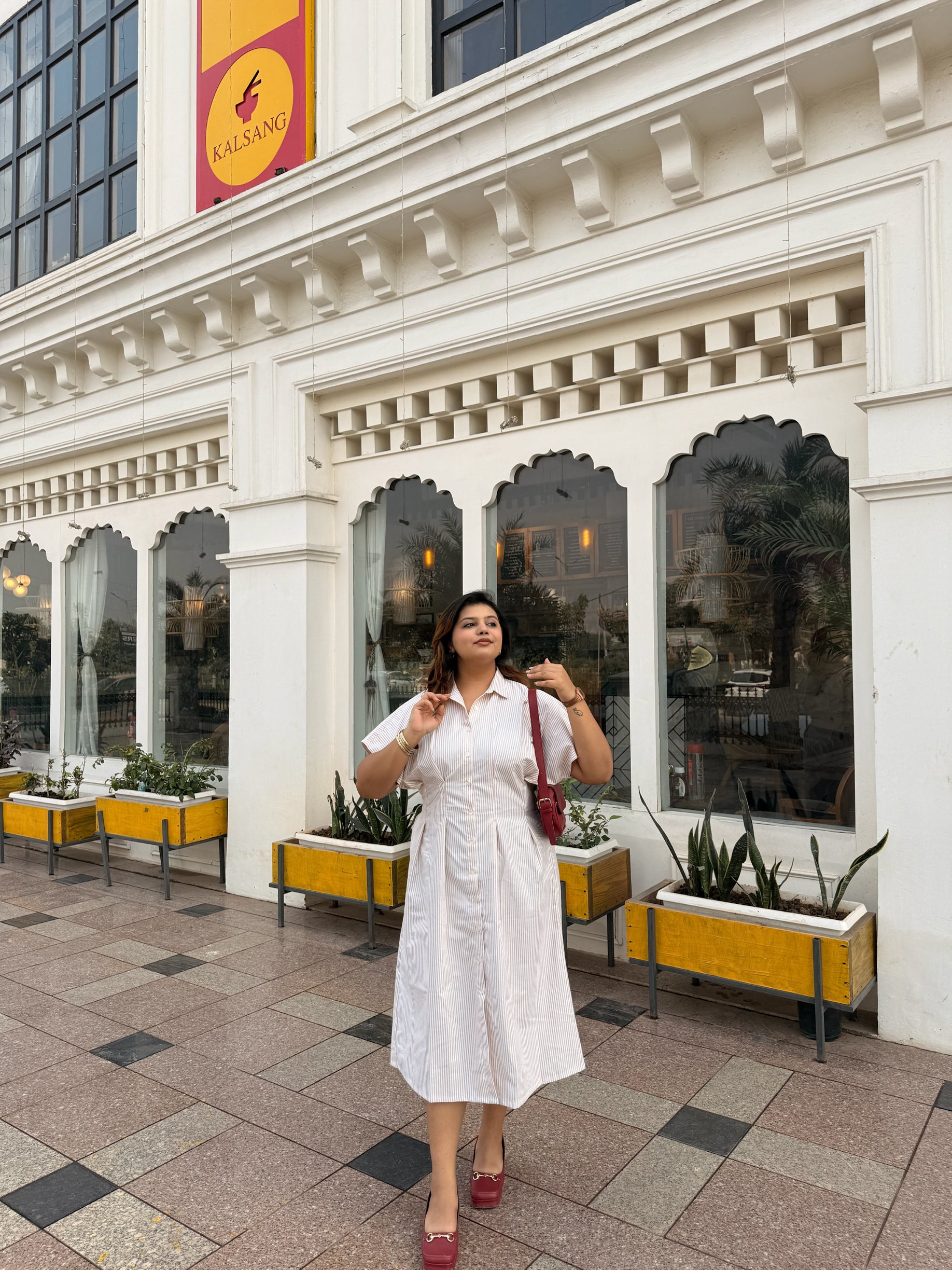 Pleated Yellow Stripe Maxi Dress