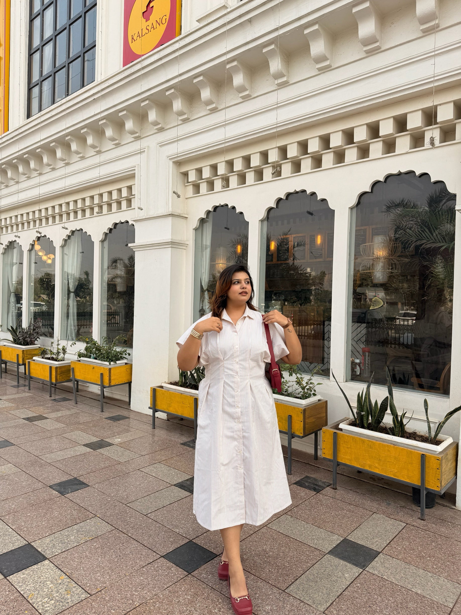 Pleated Yellow Stripe Maxi Dress
