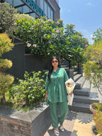 OLIVE GREEN ELASTIC COORD SET