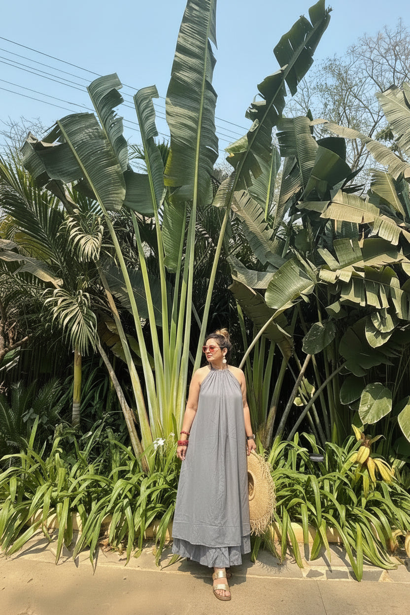 Mulmul Grey Blooming Maxi Dress