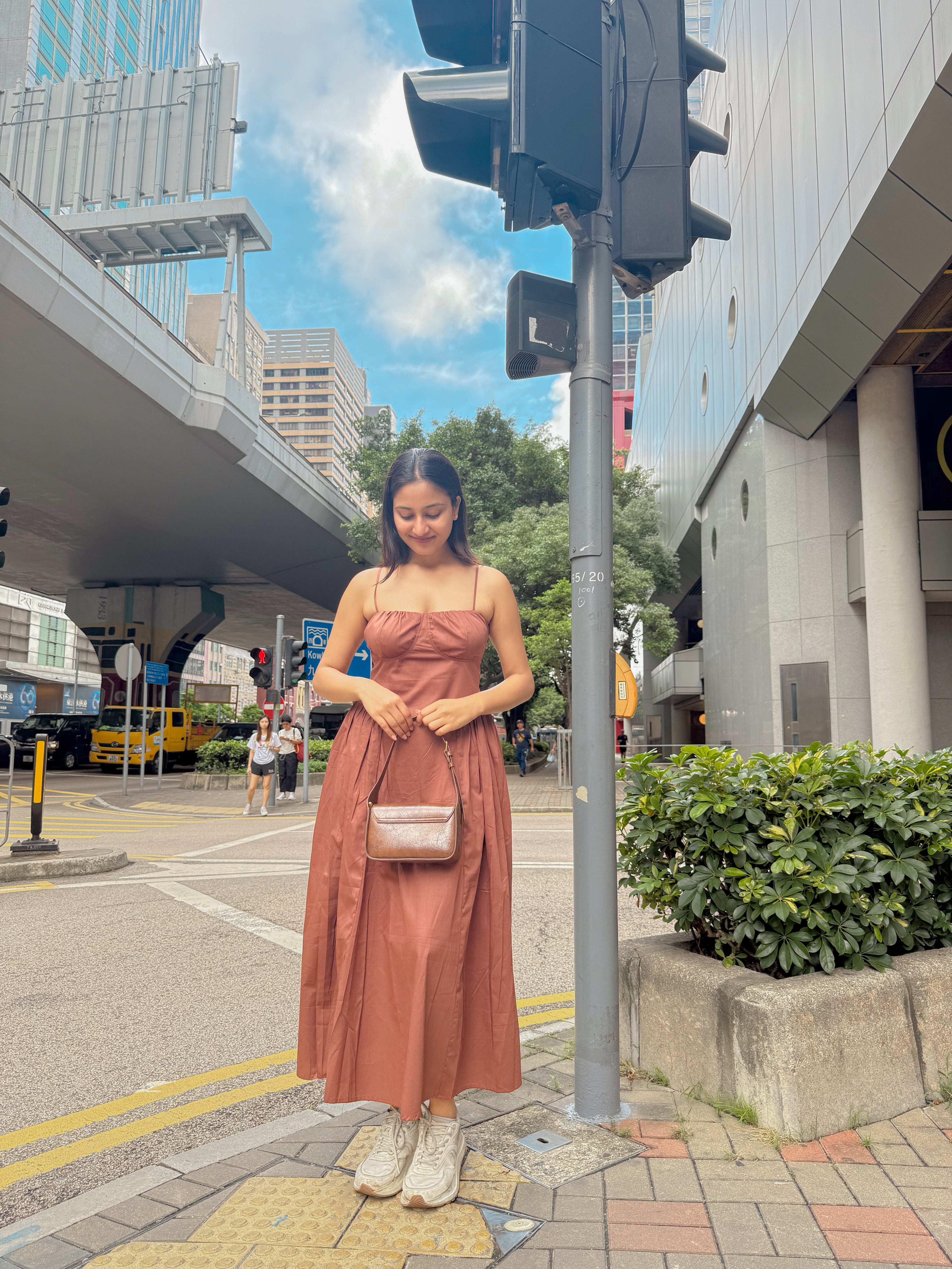 Ameera Brown Gathered Dress