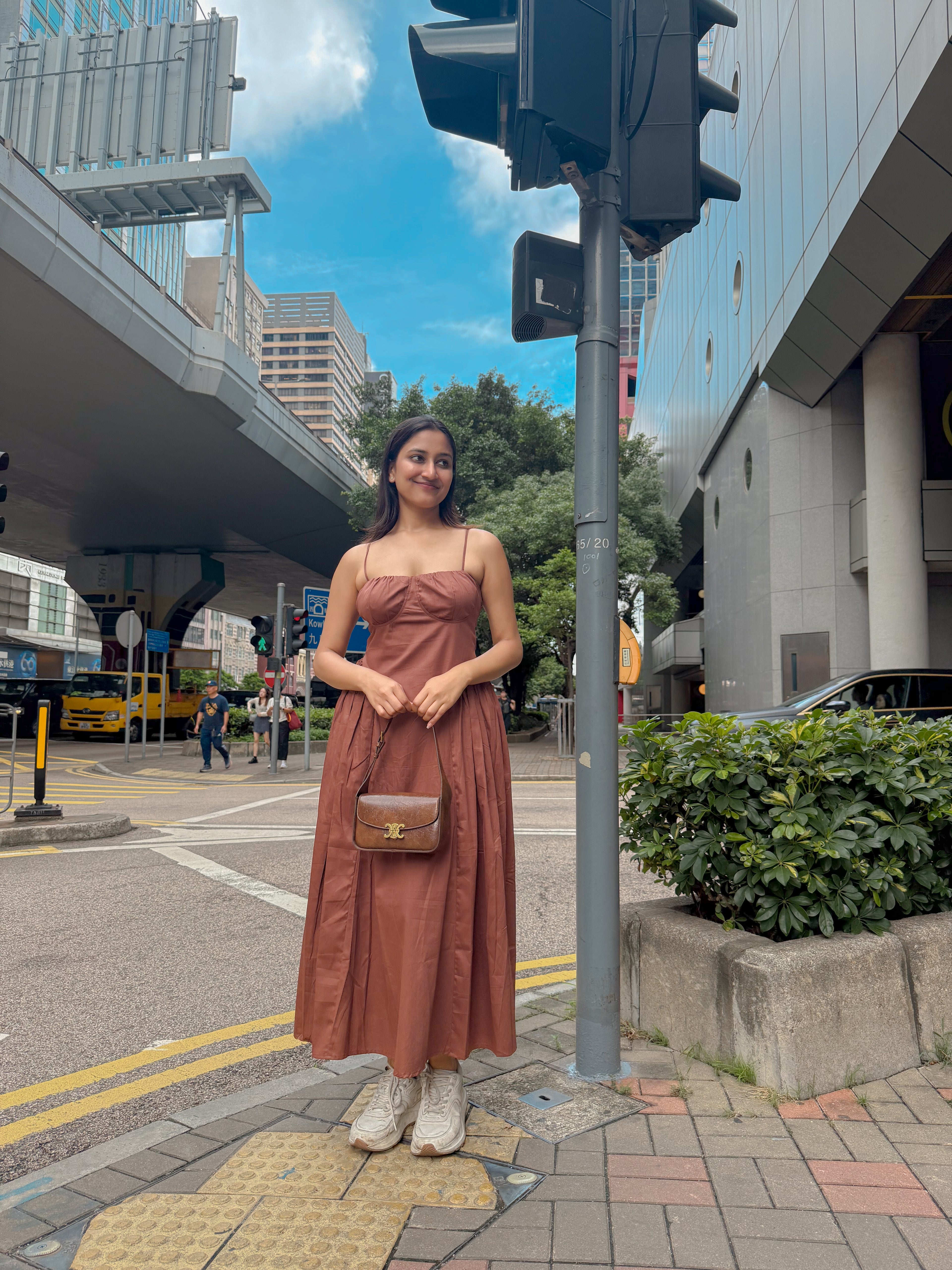 Ameera Brown Gathered Dress