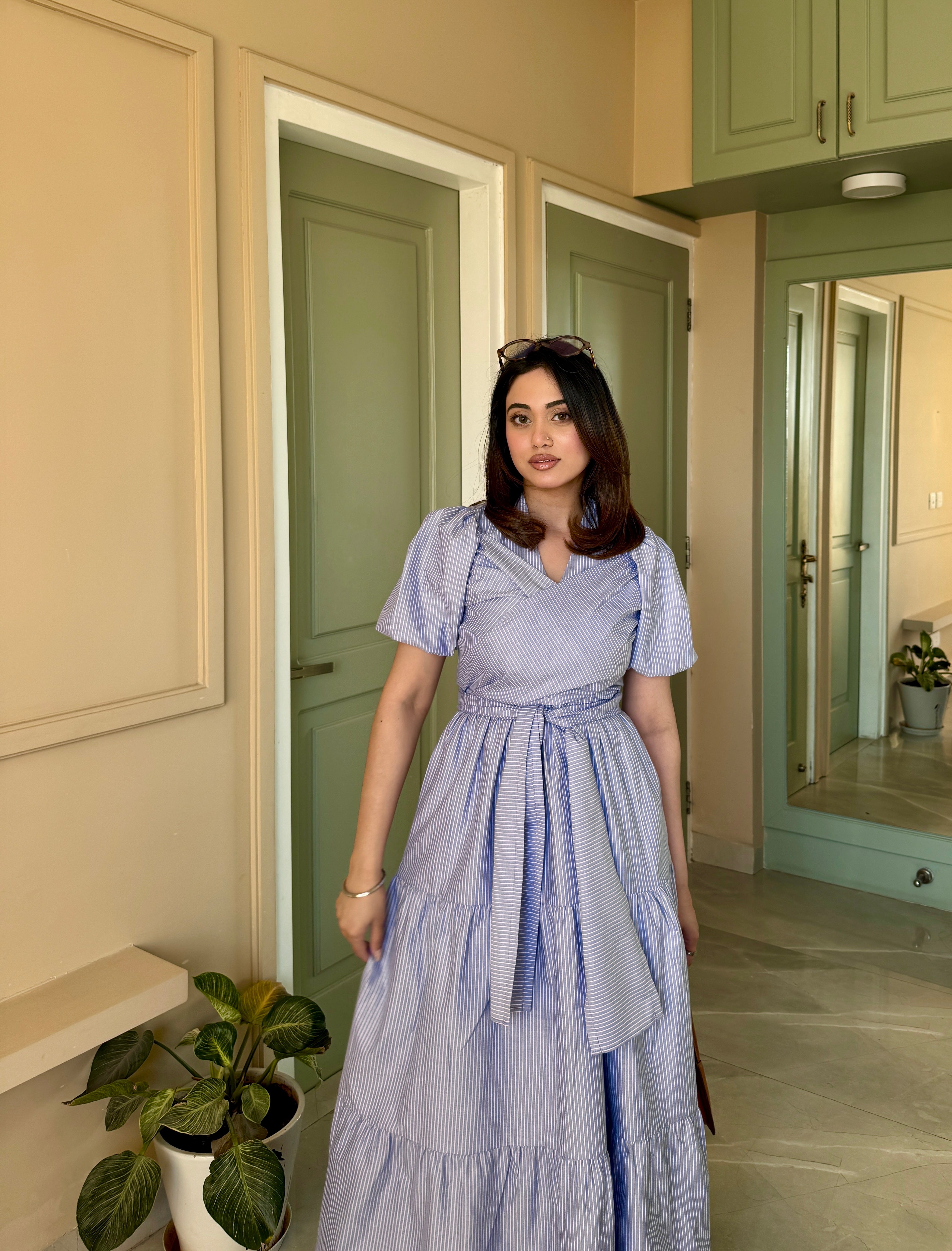 Stripe Wrap Maxi Dress