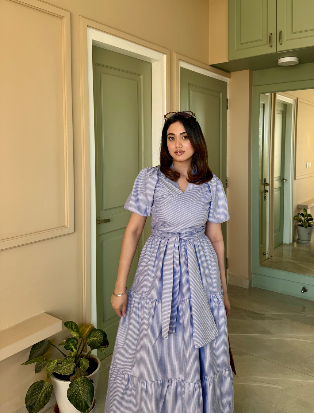 Stripe Wrap Maxi Dress