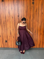 Ameera Wine Corset Gathered Dress