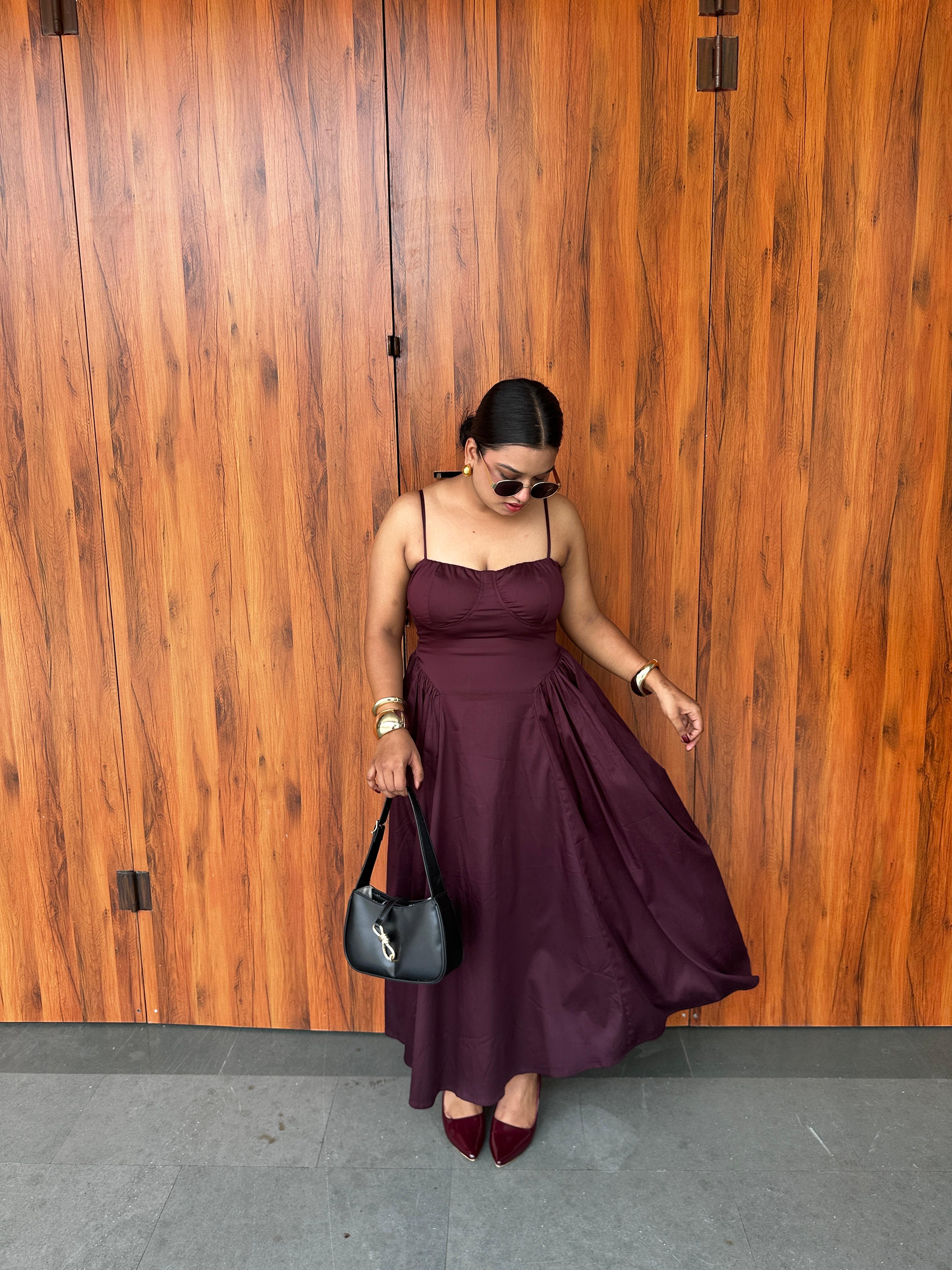 Ameera Wine Corset Gathered Dress