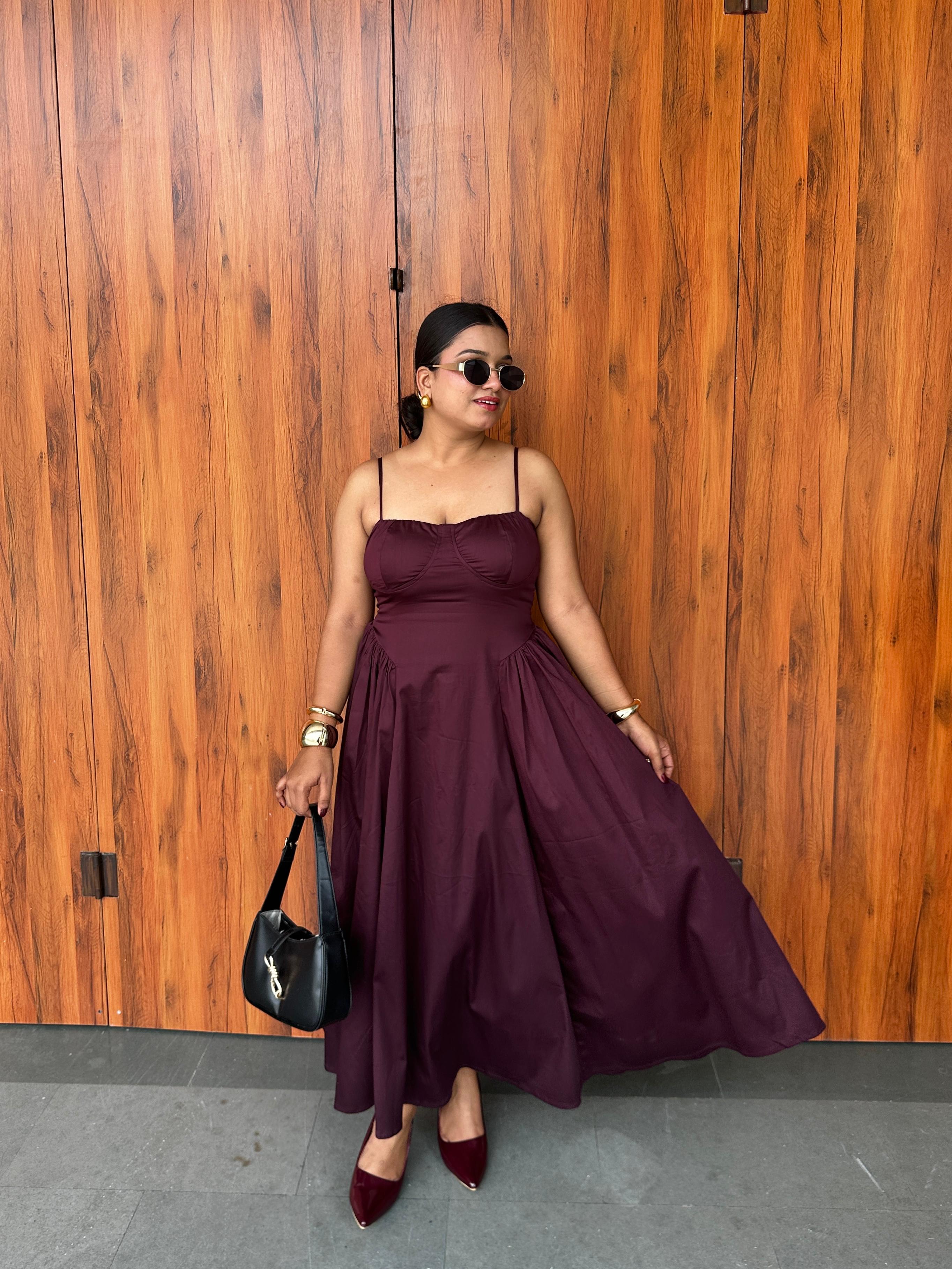 Ameera Wine Corset Gathered Dress