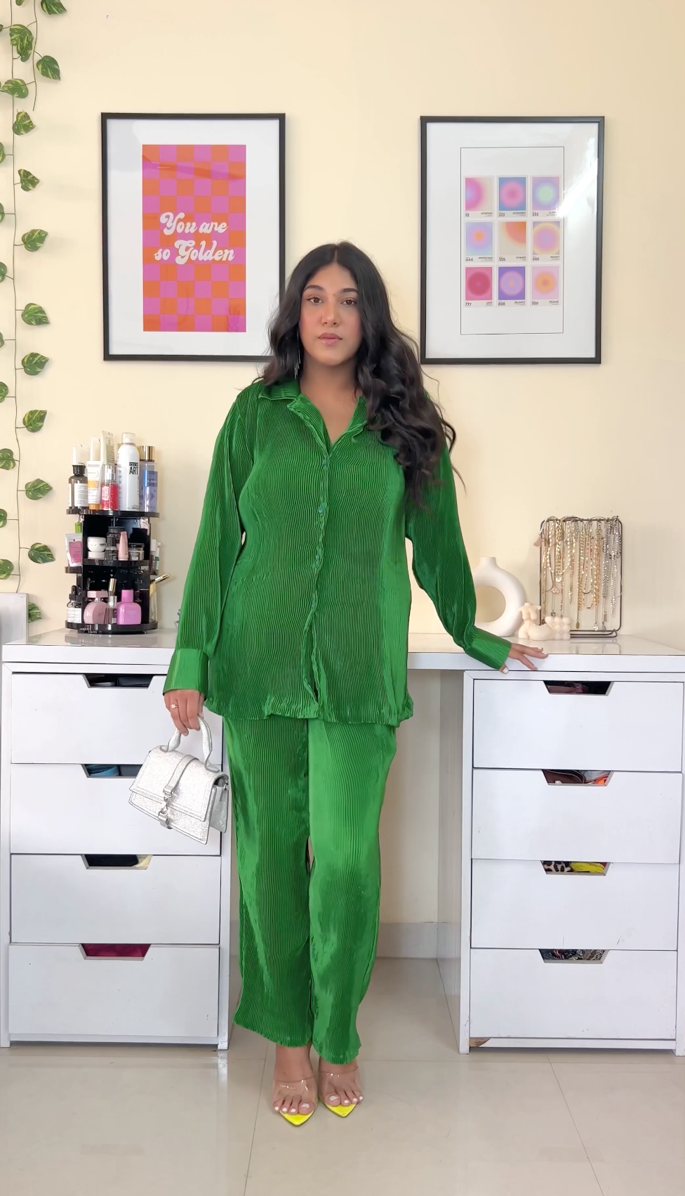 Pleated Hot Green Co-ord set- Labelbyanuja
