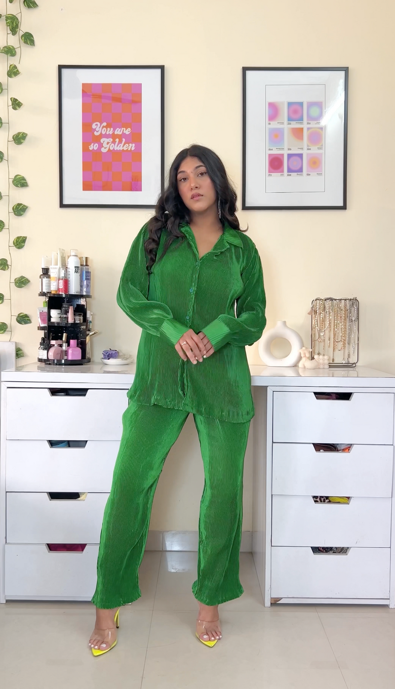 Pleated Hot Green Co-ord set- Labelbyanuja