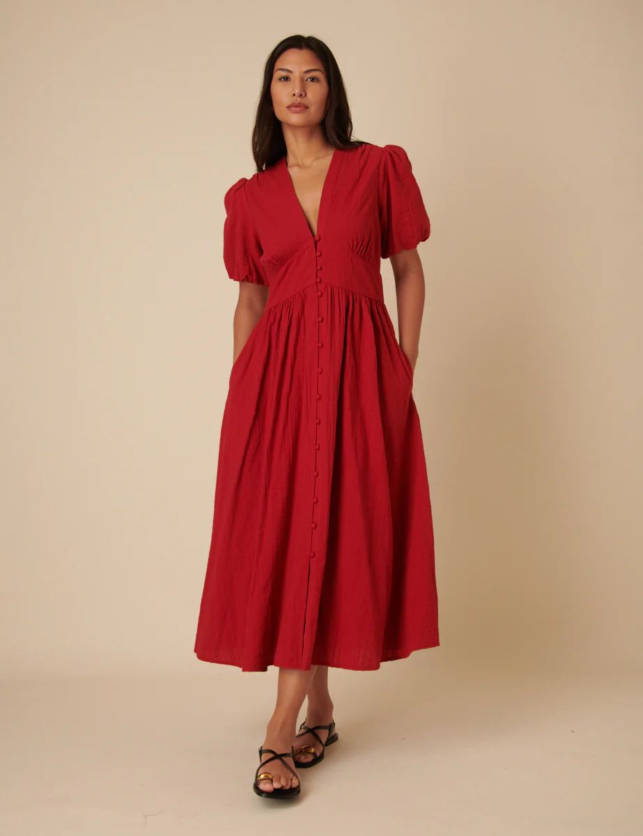 Aalayra Red Button Maxi Dress