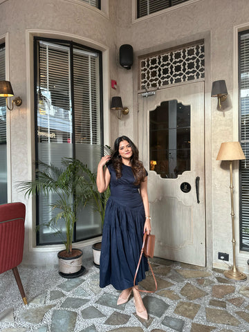Navy Panelled Maxi Dress