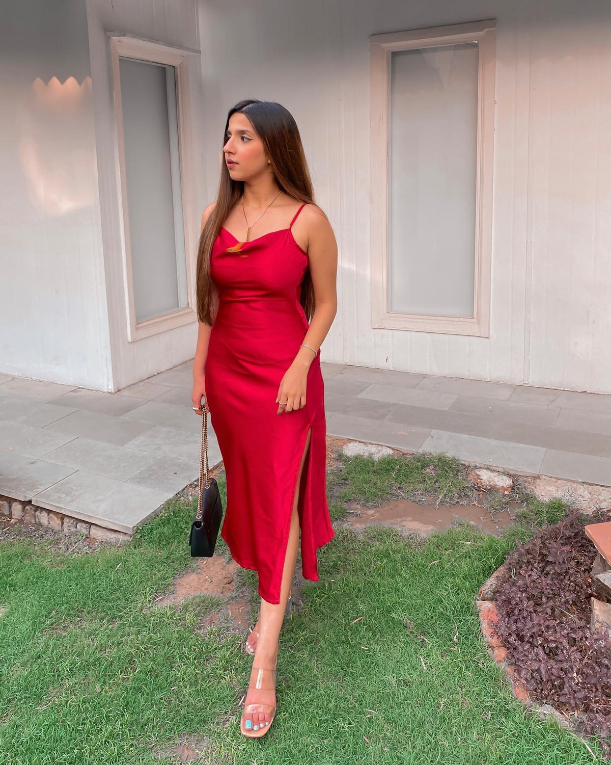 Red Slit Shop Red Slit Satin dress Online India for women -Labelbyanuja ...