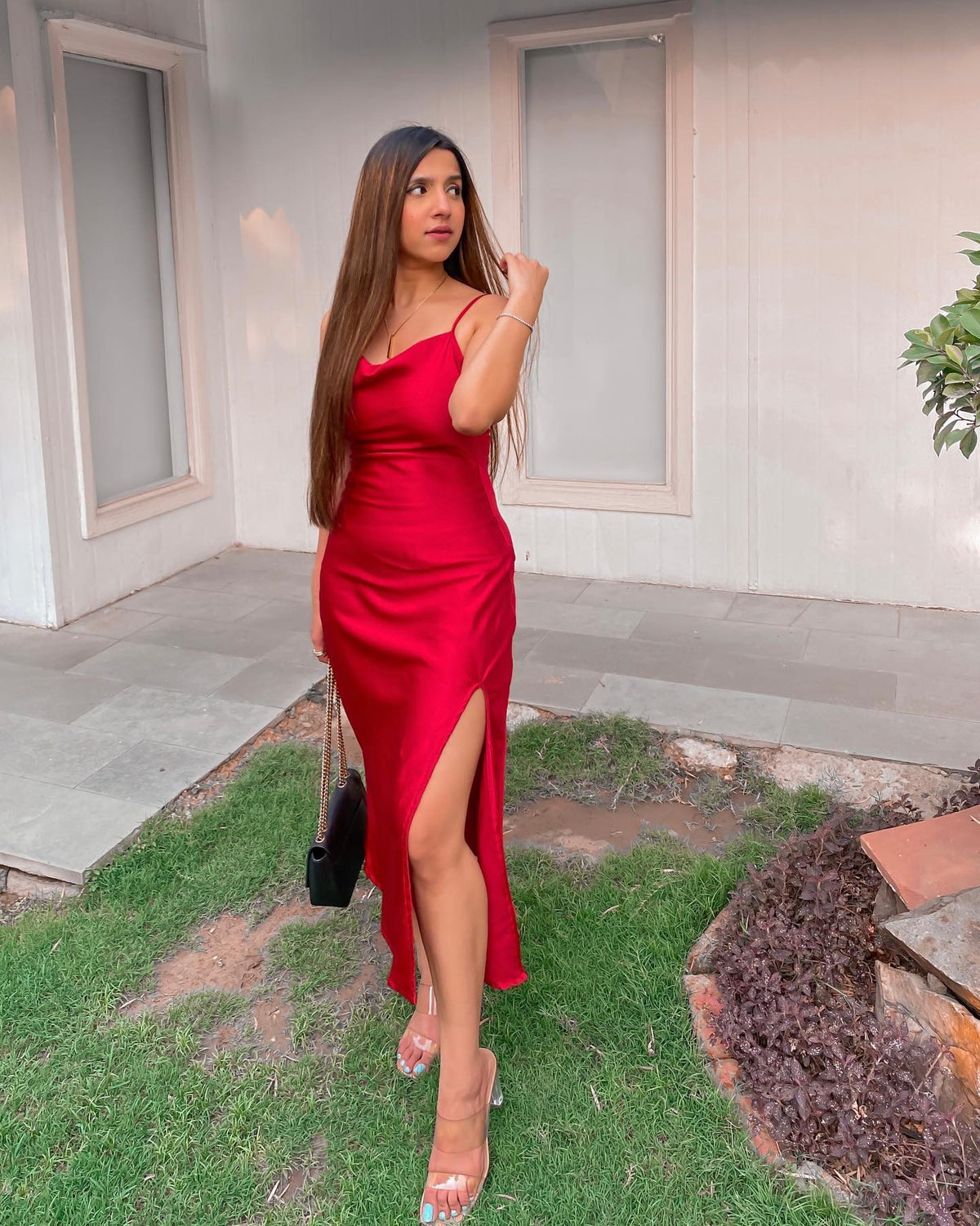 Shop Red Slit Satin dress Online India for women -Labelbyanuja -  Labelbyanuja