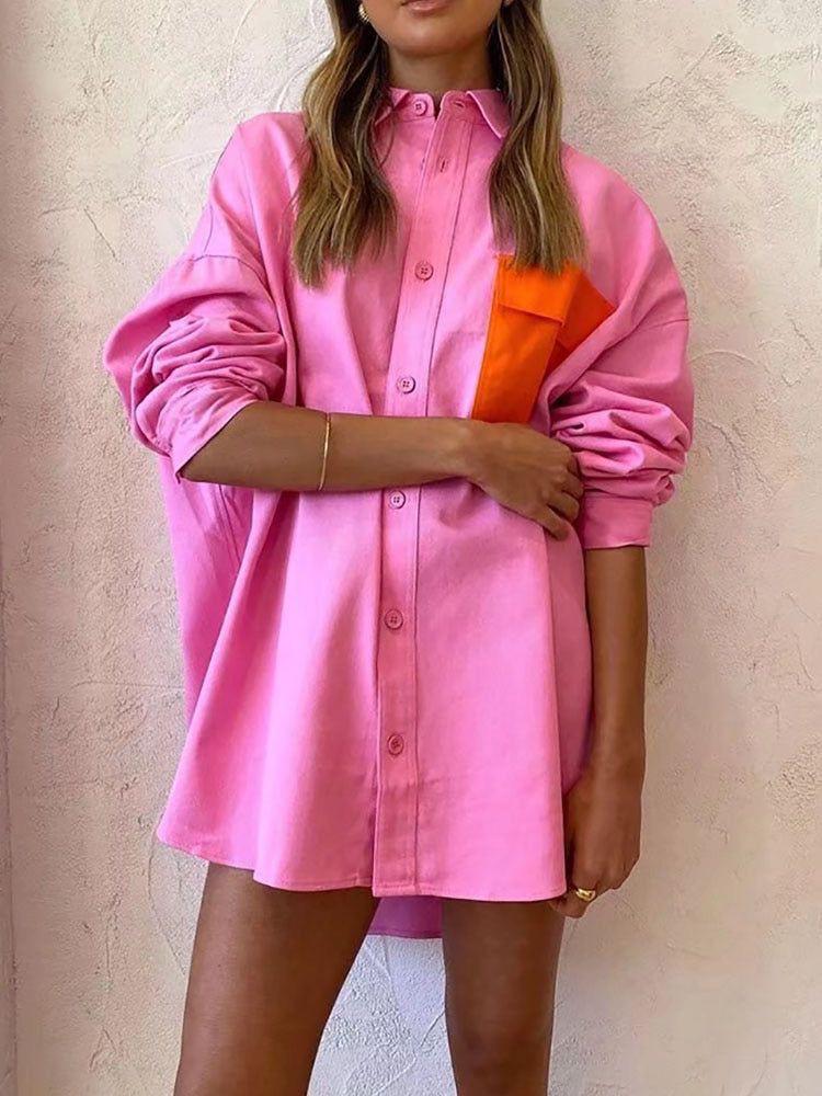 Pink shirt with orange Pocket