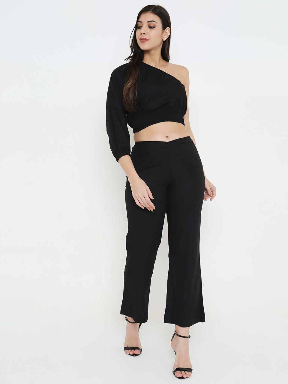 One Shoulder Black Coord Set