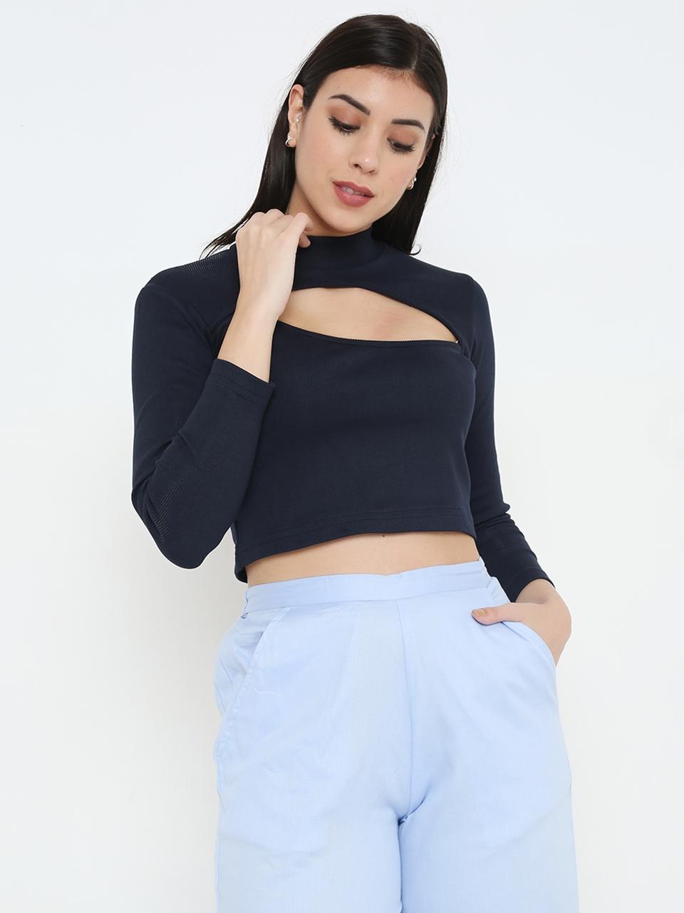 Navy Cut Rib Top
