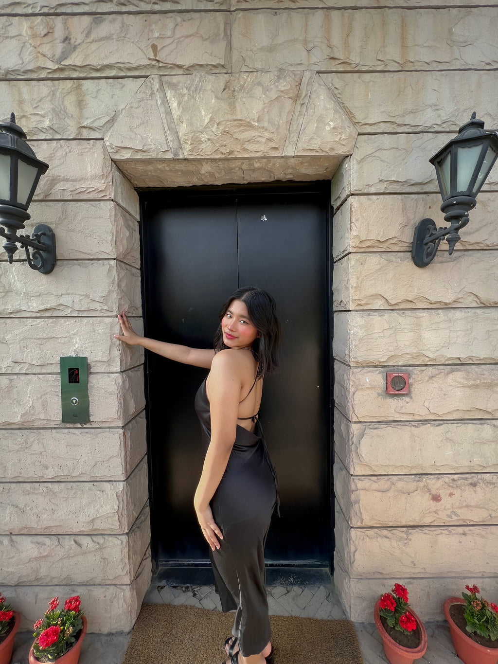 Black long Satin dress - Labelbyanuja