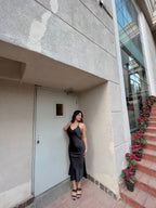 Black long Satin dress - Labelbyanuja