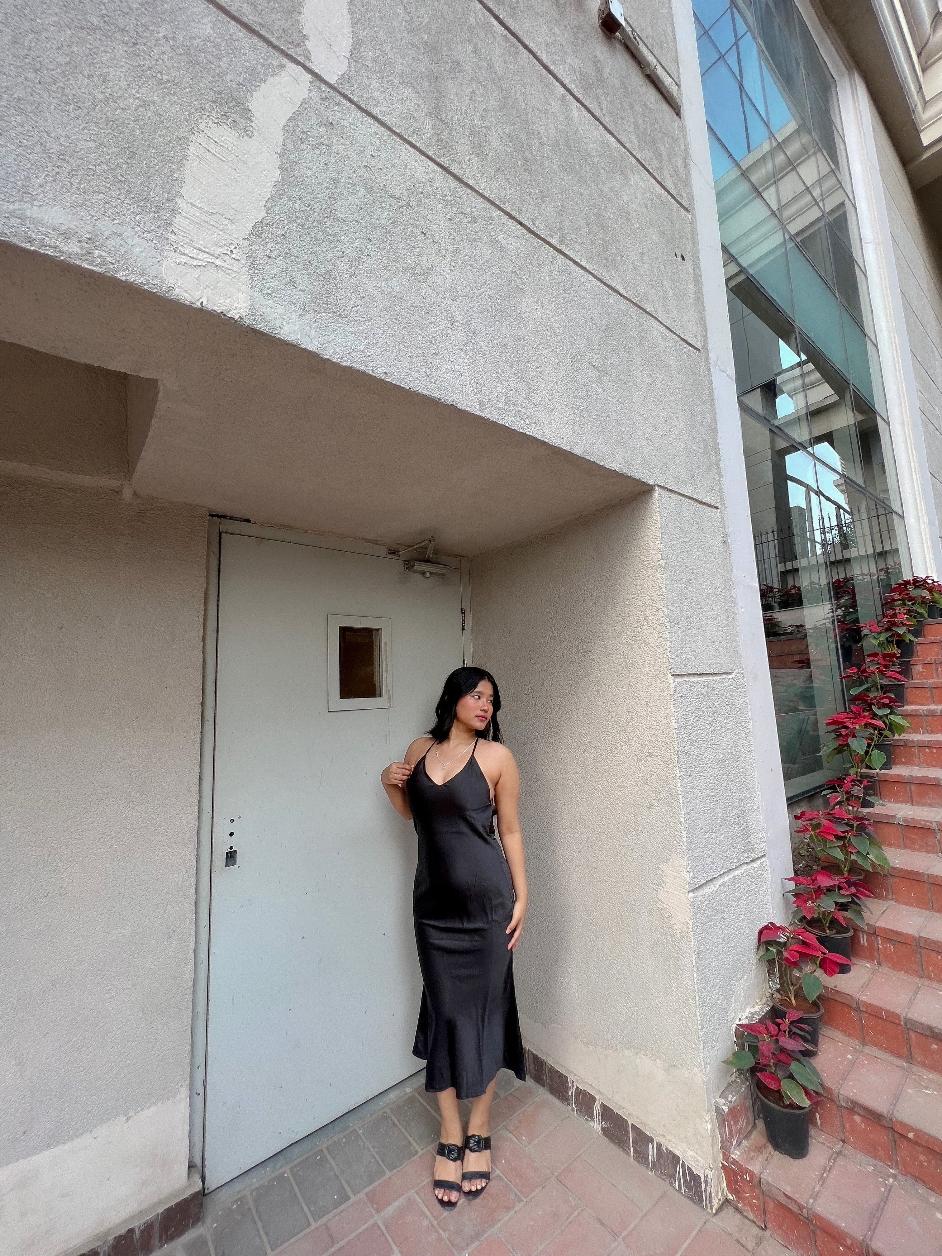 Black long Satin dress - Labelbyanuja