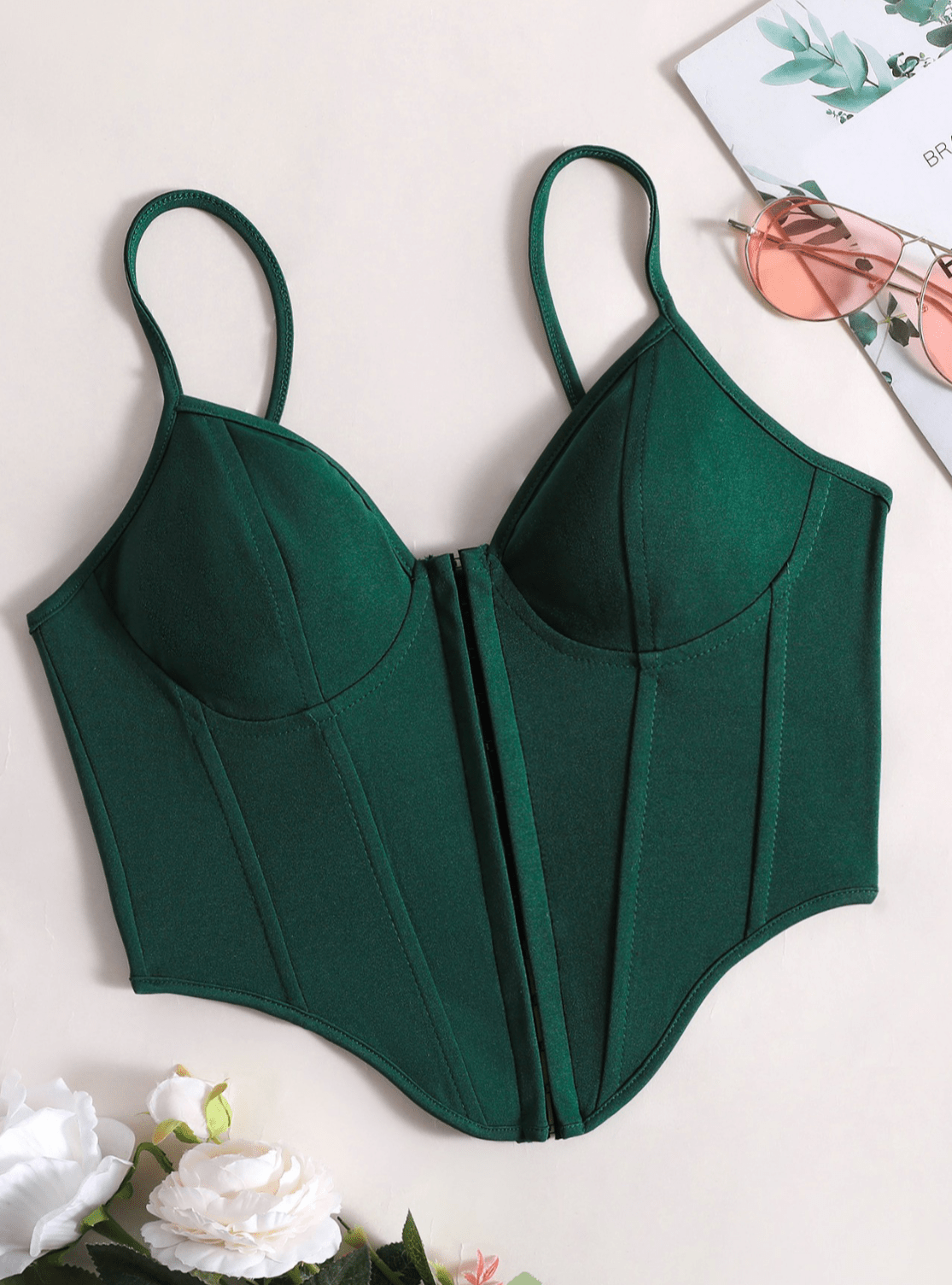Bottle Green Padded Corset Top - Labelbyanuja