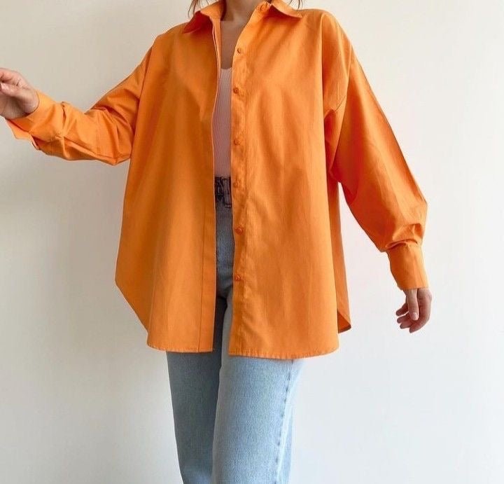 Candy Orange Oversized Cotton Shirt - Labelbyanuja