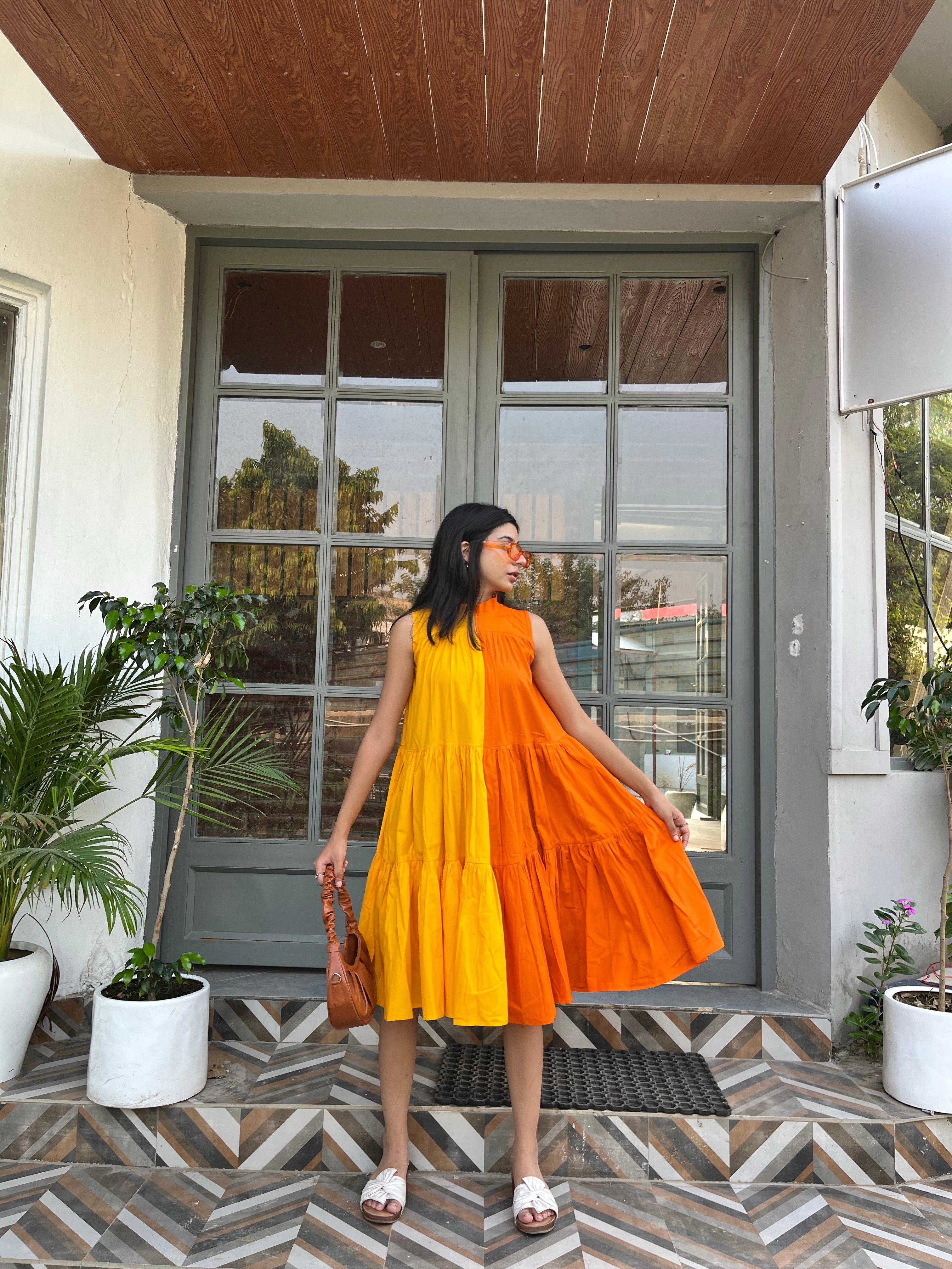 Ball Gown Orange Prom Dresses V Neck Puffy Sleeves – alinanova