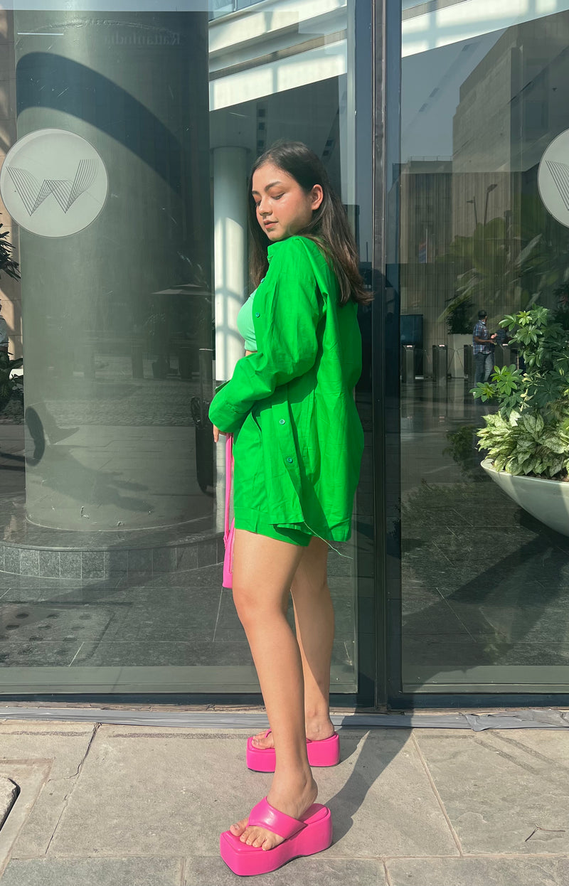 Hot Green Oversized Cotton Shirt- Labelbyanuja