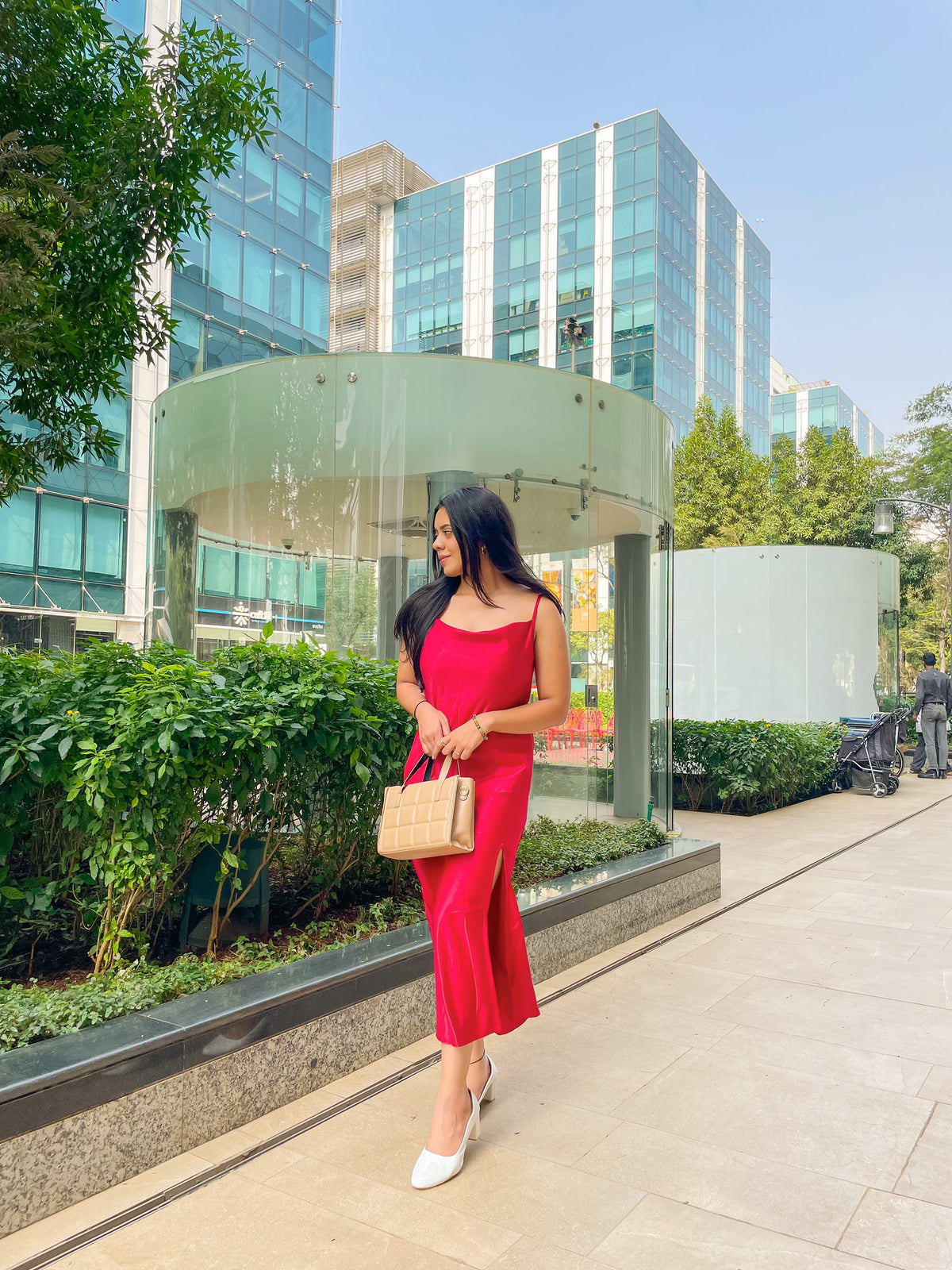 Satin Hot Red Slit dress- Labelbyanuja