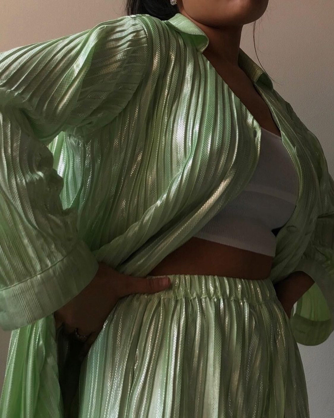 Pleated Shiny Green Co-ord set- Labelbyanuja