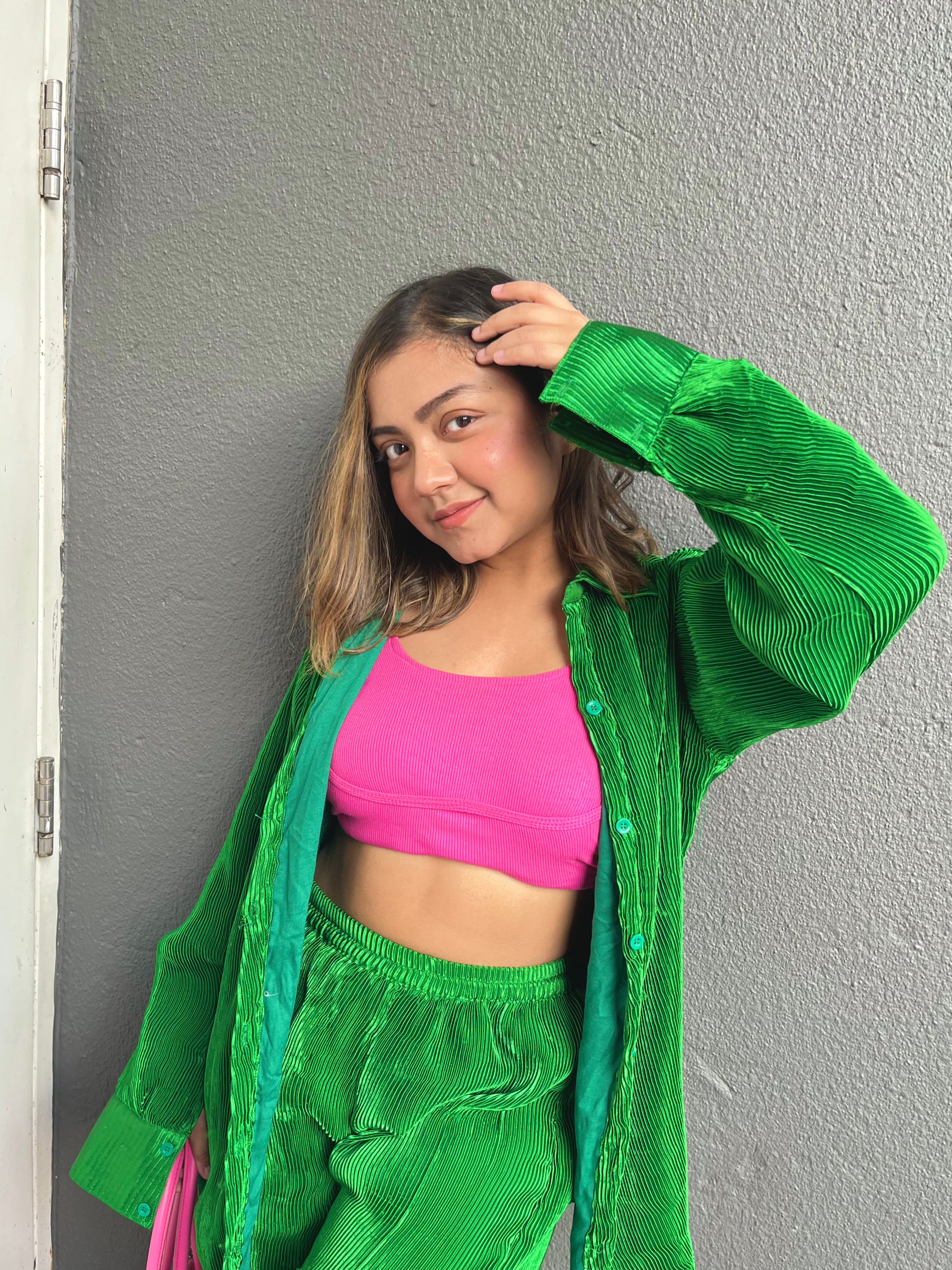 Pleated Hot Green Co-ord set- Labelbyanuja