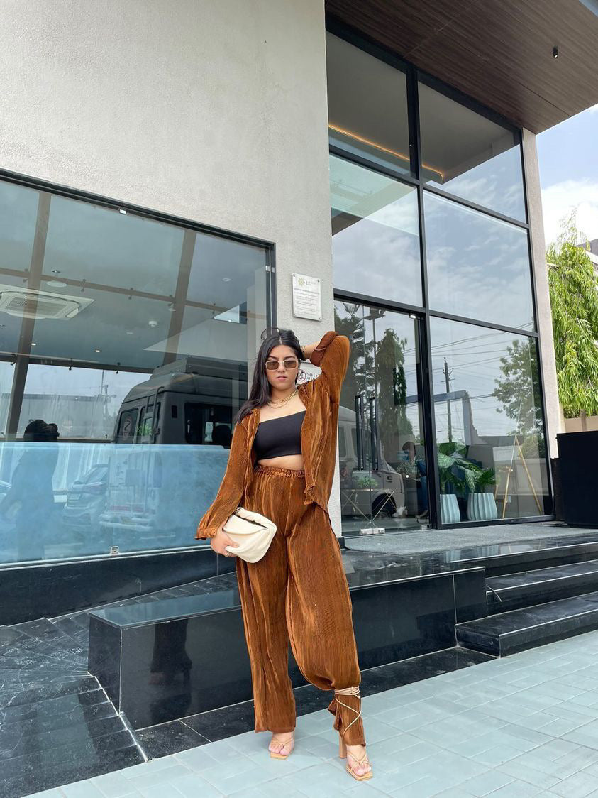 Pleated Brown Co-ord set- Labelbyanuja