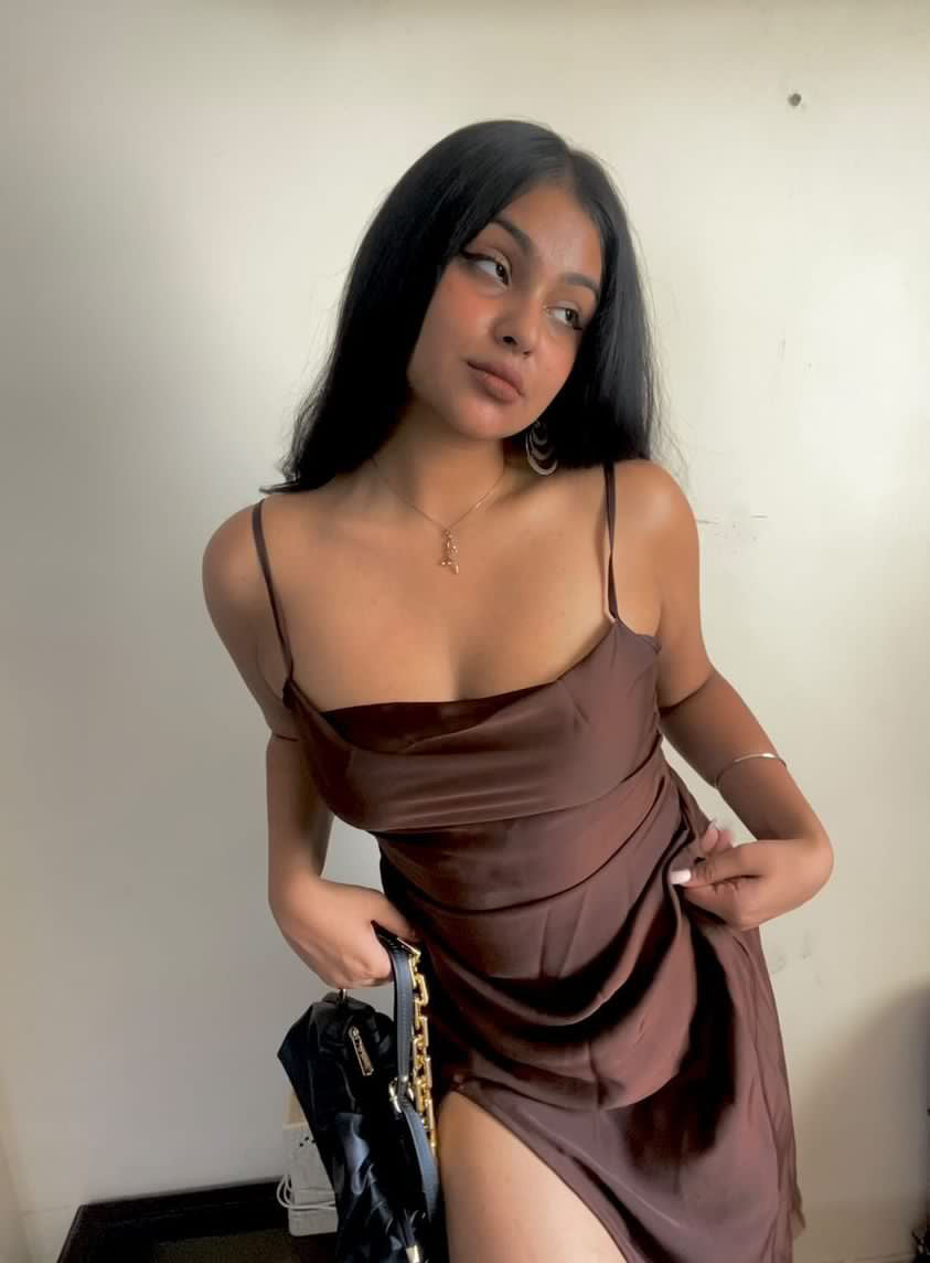Hot Brown Satin Slit Dress  Western Party Dress for Women  LabelbyAnuja