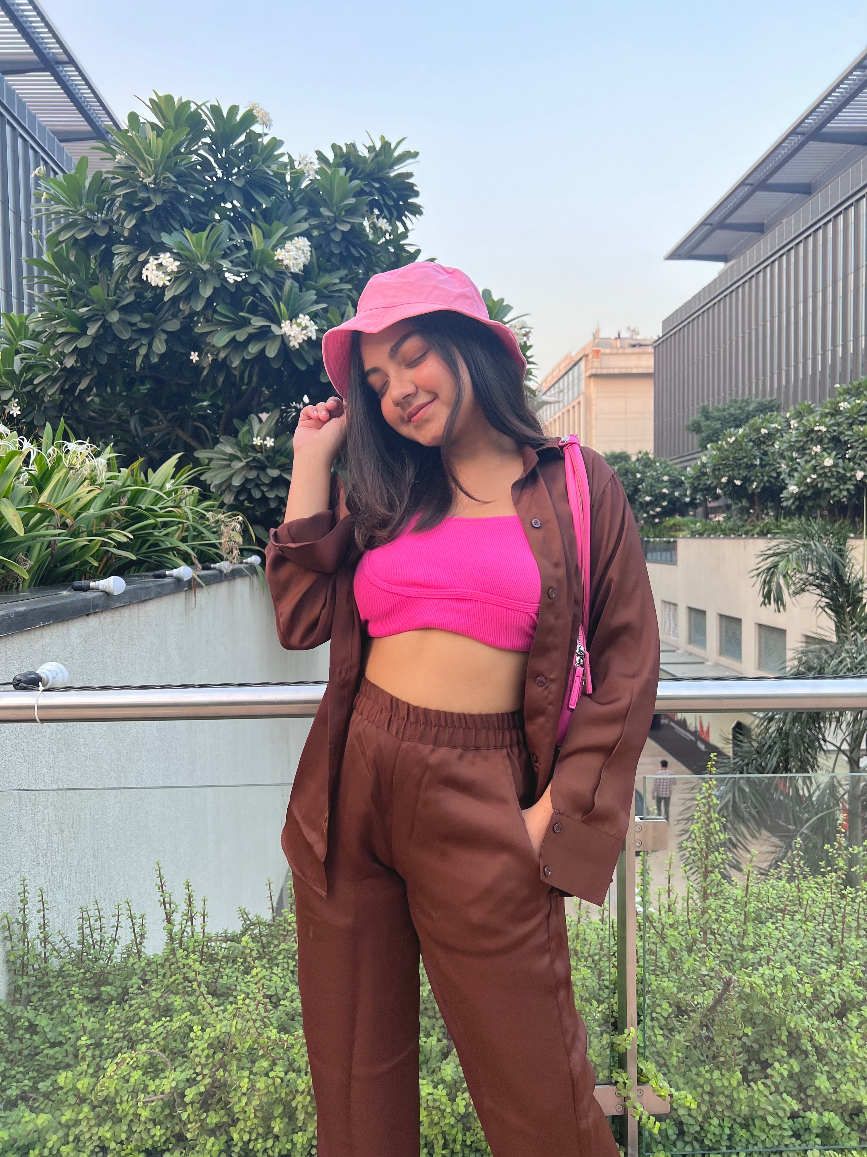 Dark Brown Satin Shirt for women